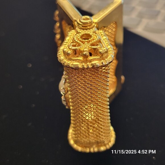 Mesh Purse Miniature Pill Coin Box Doll Gold Tone Jeweled Rhinestones 2" - Picture 6 of 9